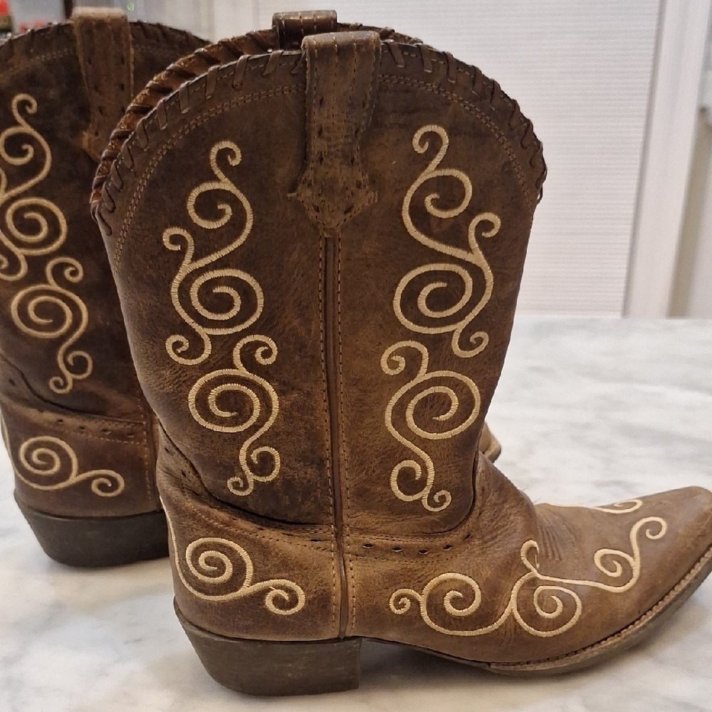 Ariat‎ Cowboy Boots Womens 5 Brown Leather Scroll Embroidered Western 10010256